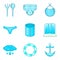 Sea cruise icons set, cartoon style