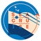 Sea Cruise sign concept. Ocean ship illustration. Vector logo template.