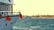 Sea day landscape, yachts go to the bay, anchor. close-up, white yachts board with Yachting, sailing conept. Sailboat in