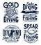 Sea diving, snorkeling and fishing t-shirt prints