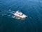 Sea emergency service motor boat rescue team isolated in ocean Ð²