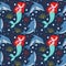 Sea fairy vector pattern with a mermaid and dolphins