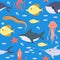 Sea fish and animal, ocean sea life seamless pattern, cute underwater nature collection