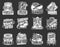 Sea fishing isolated icons, monochrome emblems set