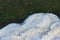 Sea foam and green water in the sea lagoon. the lagoon is a bay separated from the sea. the color of water is due to special