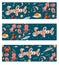 Sea food horizontal banner, flat style. Seafood template for your design. Underwater world, life. Vector illustration.