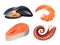 Sea food realistic. Fresh fish meal salmon uncooked natural protein vector pictures of sea ocean food