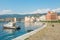 Sea harbor with boats near seafront