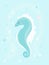 Sea horse cute cartoon illustration drawn by hand in blue color. Blue seahorse animal flat character for design