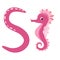 Sea horse. S letter. Cute children animal alphabet. Funny cartoon animals