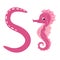 Sea horse. S letter. Cute children animal alphabet. Funny cartoon animals