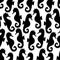Sea Horse. Silhouette. Repeating vector pattern. Isolated colorless background. Seamless marine ornament.