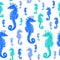 Sea Horses colourful seamless pattern.