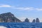 Sea and impressive rocks on Capri Island. A very picturesque, lu