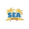 Sea Journey Icon. Palm trees and coast on a white background. Logo for travel company