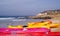 Sea kayaks at the beach ready for fun