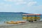 Sea kayaks ready for tourists at Bar Harbor
