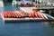 Sea kayaks ready for tourists in Bar Harbor.