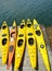 Sea kayaks ready for tourists in Bar Harbor , Maine