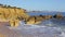 Sea landscape beach Arrifes, Albufeira, in summer in good weather.