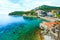 Sea landscape and beautiful cityscape. Old Town of Budva, Montenegro.