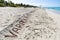 Sea landscape with inscription Varadero, city is a resort in Caribbean with a beautiful long beach. tourists in the