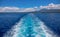 Sea landscape perspective view. Nautical boat travel beckdrop. Cruise ship trail