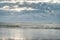 Sea landscape, during sunset, clear blue cloudy sky on the beach, Ameland Netherlands, dutch landscape