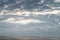 Sea landscape, during sunset, clear blue cloudy sky on the beach, Ameland Netherlands, dutch landscape