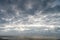 Sea landscape, during sunset, clear blue cloudy sky on the beach, Ameland Netherlands, dutch landscape