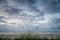 Sea landscape, during sunset, clear blue cloudy sky on the beach, Ameland Netherlands, dutch landscape