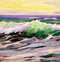 Sea landscape with wave, painting , illustration