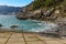 The sea laps the shore at Gavitella Beach in Praiano. Italy on the Amalfi coast