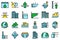 Sea level rise icons set vector flat