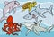 Sea life animals and fish cartoon