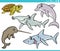 Sea life animals set cartoon illustration