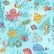 Sea life pattern blue