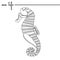 Sea life. The seahorse, black and white drawing. Original doodle hand drawn illustration. Outlines, vector