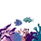 Sea Life with Underwater Algae and Fish Floating Vector Composition