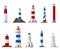 Sea lighthouse icons of nautical navigation