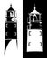 Sea lighthouse tower black and white vector silhouette design set