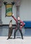 Sea lion and trainer