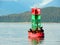 Sea lions resting on an ocean buoy