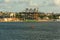 Sea loading and unloading port of Salvador, Bahia, seen from the sea at Baia de Todos os Santos