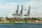 Sea loading and unloading port of Salvador, Bahia, seen from the sea at Baia de Todos os Santos