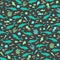 Sea marina pattern, silhuette of dolphins, seashells, seaweeds, fishes, seasters, corals