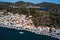 Sea Marina in Poros island, Aegean sea, Greece. Travel.