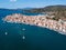 Sea Marina in Poros island aerial view, Aegean sea.