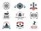 Sea marine vector nautical logo icons sailing themed label or with ship ribbons travel element graphic badges