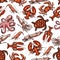 Sea mollusks and animals seamless vector pattern